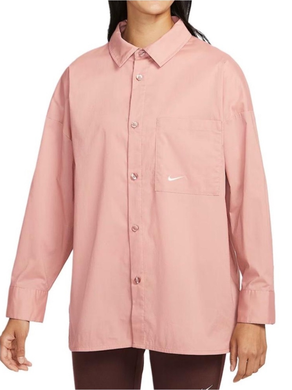 Nike Chill Poplin Button-Up Loose Fit Casual Sport Shirt Size Small Pink